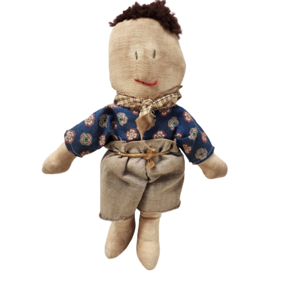 Antique Embroidered Handmade Handstitched Stuffed Handsewn Farmers Boy Doll - Picture 1 of 12